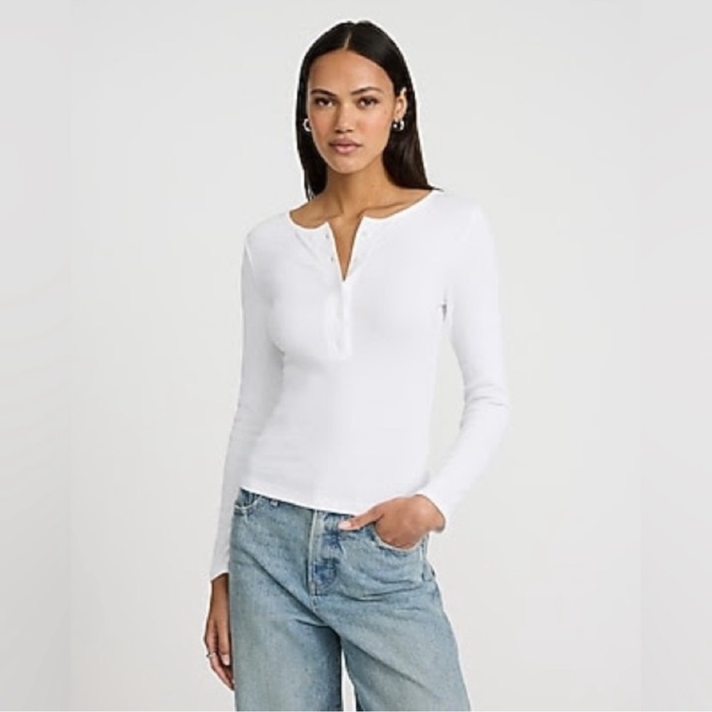 Express White Long Sleeve Henley Top